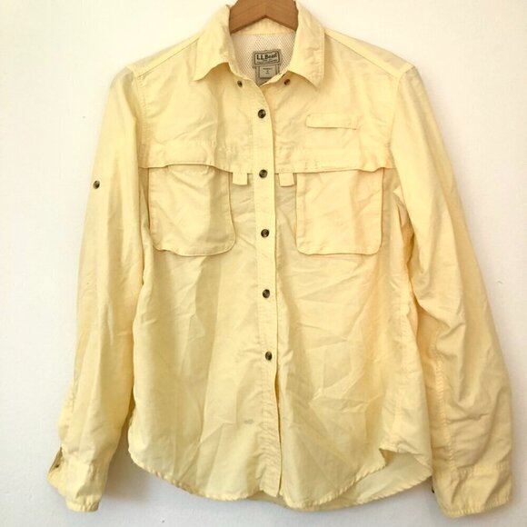 L. L. BEAN Tropicwear Shirt Solid Yellow Button Down Short Sleeve Vented Small S - Picture 1 of 10